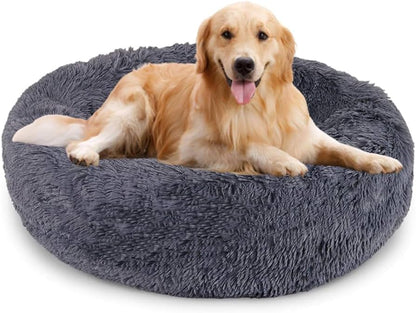 Fluffy Donut Dog Bed Xxl Warm Soft Long Plush Pet Cushion Dog House Cat Bed Washable Pet Sofa Mat Calming Samll Large Dog Beds