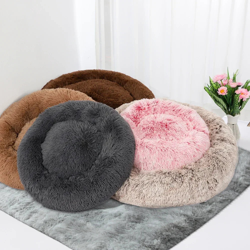 Fluffy Donut Dog Bed Xxl Warm Soft Long Plush Pet Cushion Dog House Cat Bed Washable Pet Sofa Mat Calming Samll Large Dog Beds